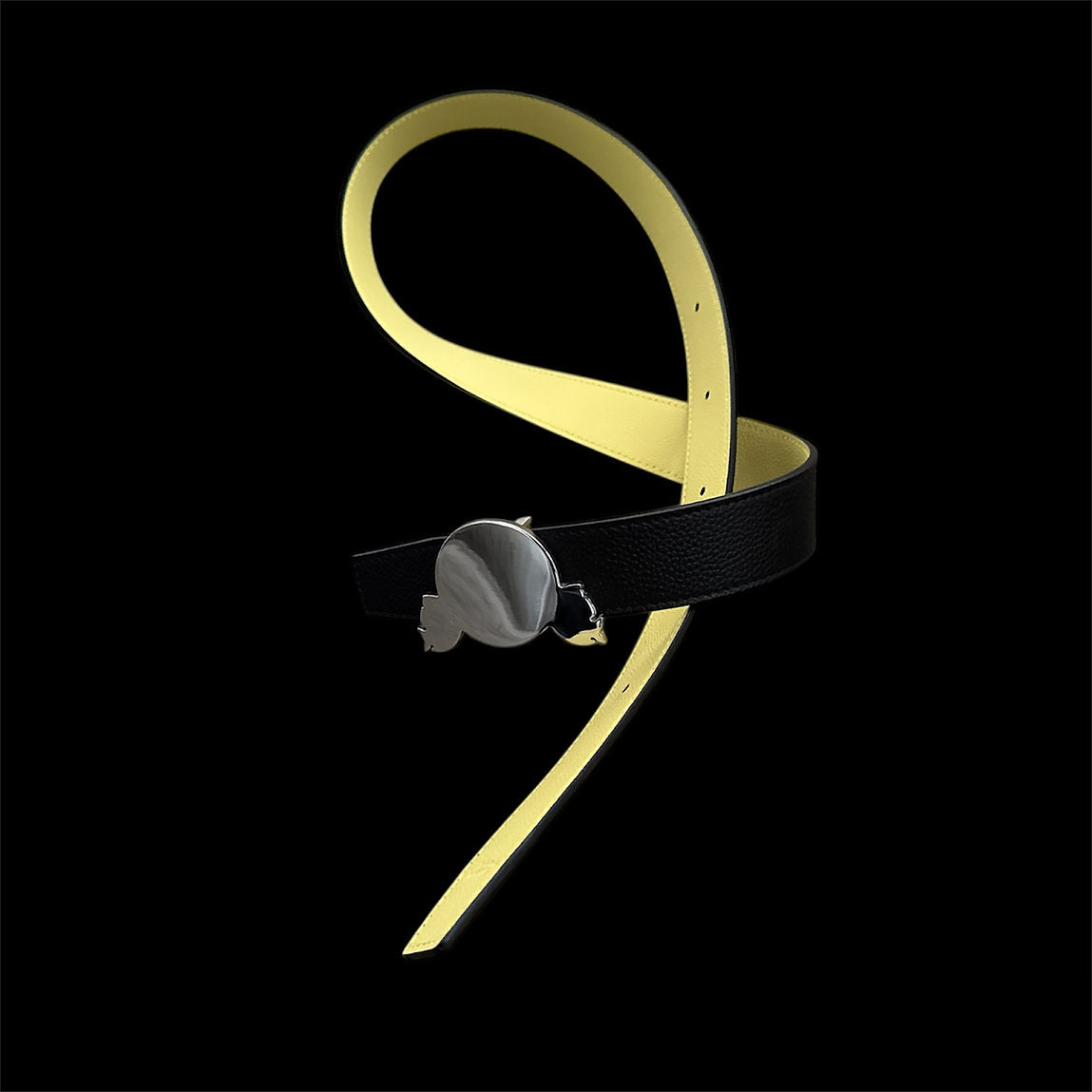 SYN Buckle Reversible Leather Belt (((Black/Pale Yellow)))