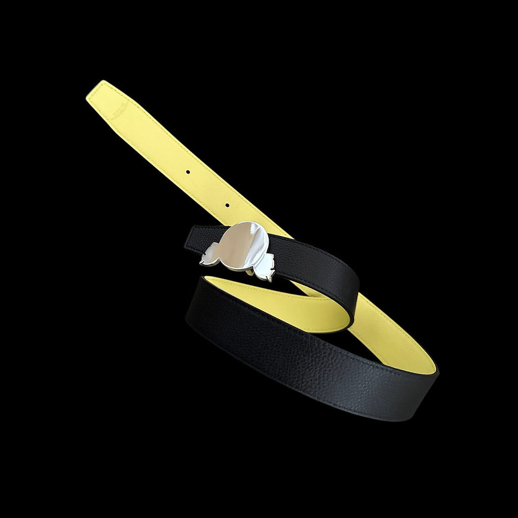 SYN Buckle Reversible Leather Belt (((Black/Pale Yellow)))