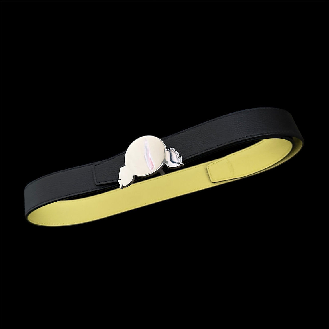 SYN Buckle Reversible Leather Belt (((Black/Pale Yellow)))